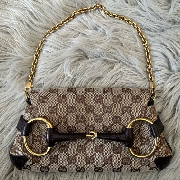 Gucci Handbags - GUCCI Monogram Horsebit Chain Clutch